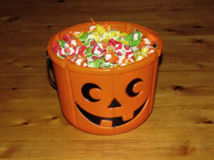 pumpkin with candy in it